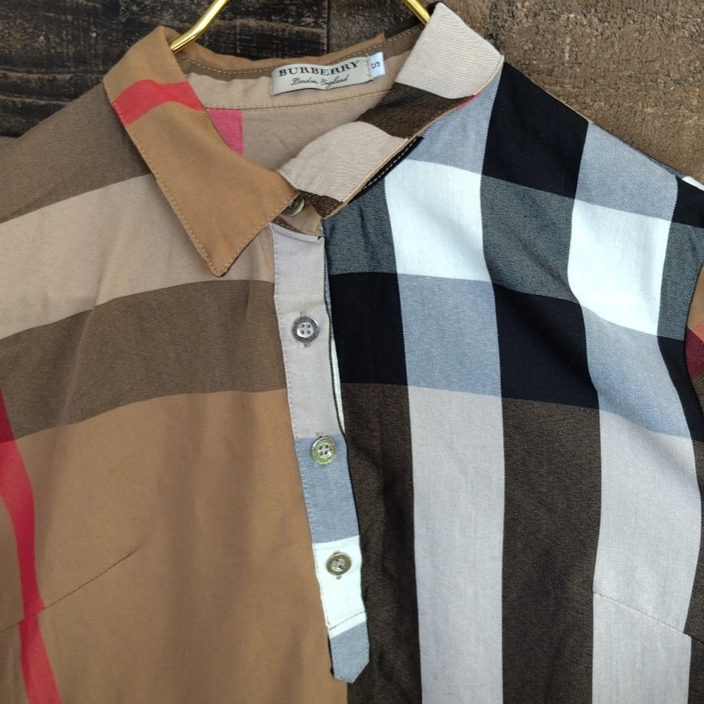 Burberry Tan, Black, White & Pink Plaid Long Sleeve Dress - Picture 7 of 11